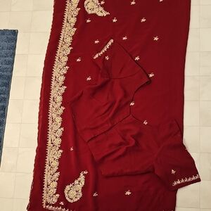 Elegant Red Embroidered Saree